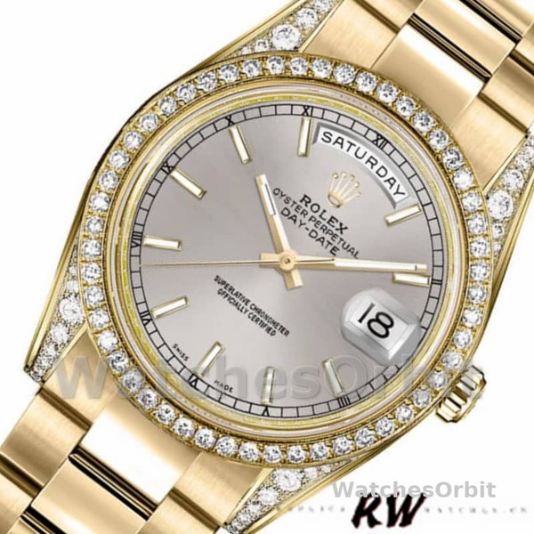 Replica Rolex Day-Date 36mm Unisex-118388-Diamant Bezel-Zilver Index Dial Zilver