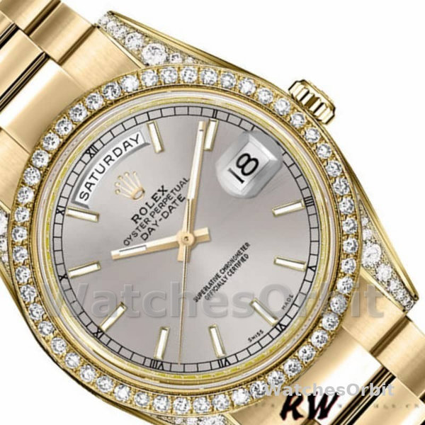Replica Rolex Day-Date 36mm Unisex-118388-Diamant Bezel-Zilver Index Dial Zilver