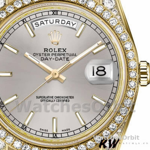 Replica Rolex Day-Date 36mm Unisex-118388-Diamant Bezel-Zilver Index Dial Zilver