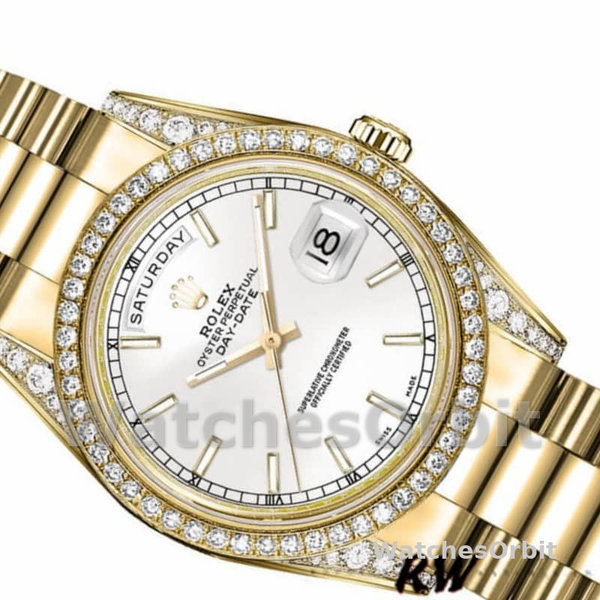 Replica Rolex Day-Date 36mm Unisex-118388-Diamant Bezel-Witte Wijzerplaat Wit<br />