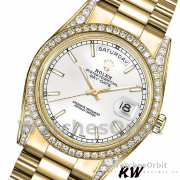 Replica Rolex Day-Date 36mm Unisex-118388-Diamant Bezel-Witte Wijzerplaat Wit<br />