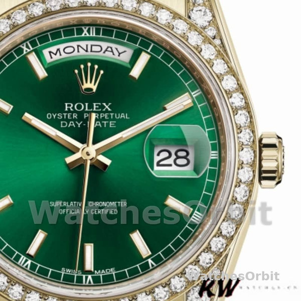 Replica Rolex Day-Date 36mm unisex-118388-diamant-dezel-groen index wijzerplaat groen