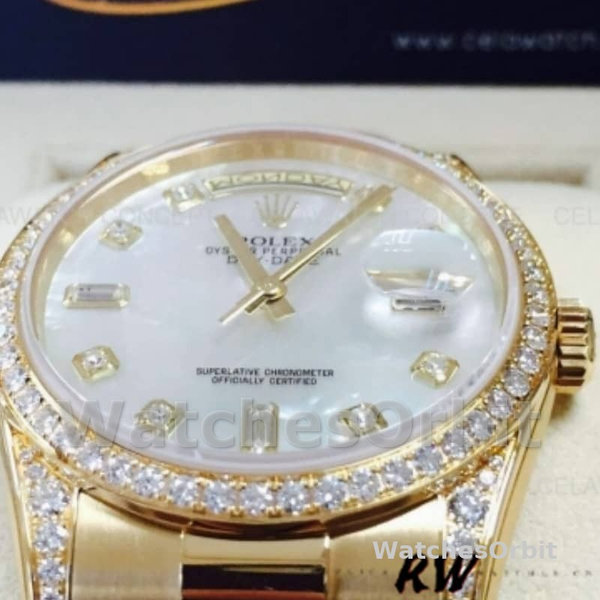 Replica Rolex Day-Date 36mm Unisex-118388-White MOP-Diamond Dial MOP