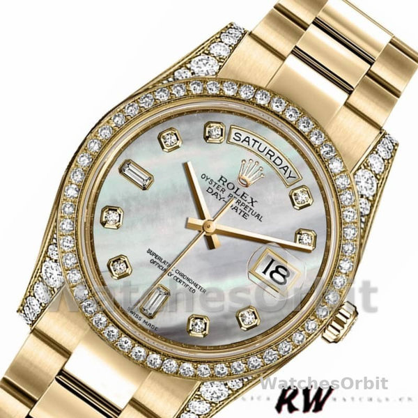 Replica Rolex Day-Date 36mm Unisex-118388-White MOP-Diamond Dial MOP
