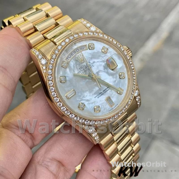 Replica Rolex Day-Date 36mm Unisex-118388-Witte Parelmoer-Diamant wijzerplaat MOP
