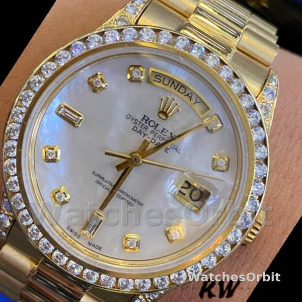 Replica Rolex Day-Date 36mm Unisex-118388-Witte Parelmoer-Diamant wijzerplaat MOP