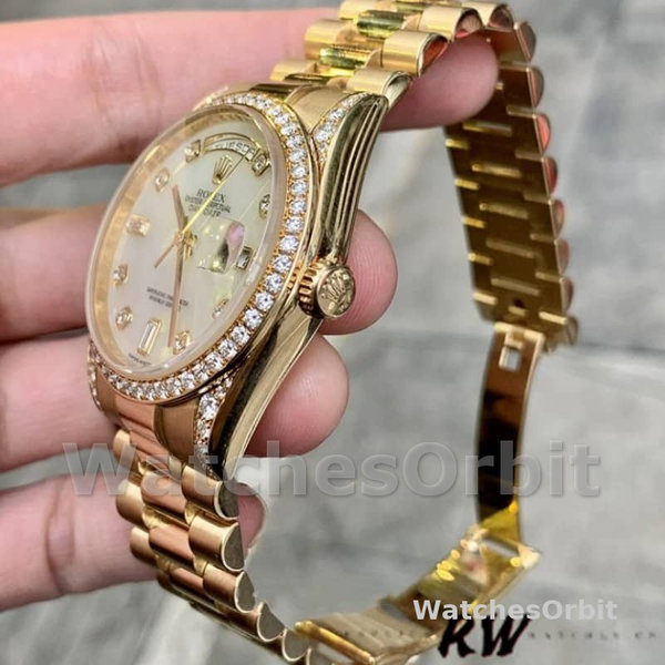 Replica Rolex Day-Date 36mm Unisex-118388-Witte Parelmoer-Diamant wijzerplaat MOP