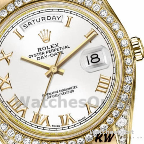 Replica Rolex Day-Date 36mm Unisex-118388-Witte Romeinse cijfers Wijzerplaat Wit<br />