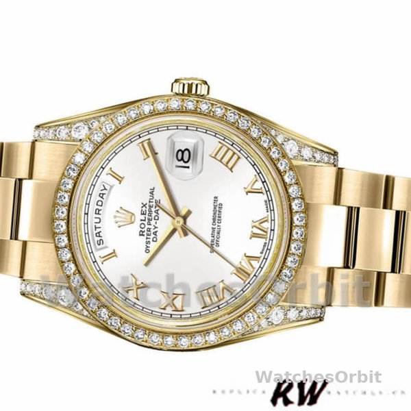 Replica Rolex Day-Date 36mm Unisex-118388-Witte Romeinse cijfers Wijzerplaat Wit<br />
