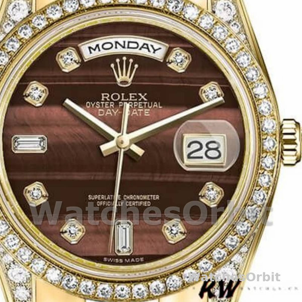 Replica Rolex Day-Date 36mm Unisex-118388 Geelgoud-Stieroog Bruine Wijzerplaat<br />