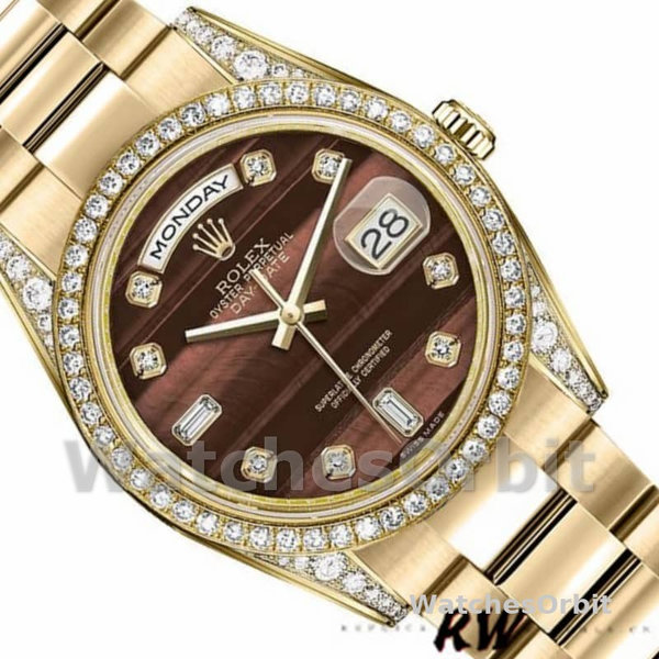 Replica Rolex Day-Date 36mm Unisex-118388 Geelgoud-Stieroog Bruine Wijzerplaat<br />