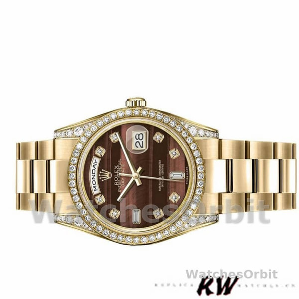 Replica Rolex Day-Date 36mm Unisex-118388 Geelgoud-Stieroog Bruine Wijzerplaat<br />