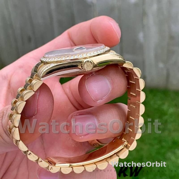 Replica Rolex Day-Date 36mm Unisex-118388 Geelgoud-Stieroog Bruine Wijzerplaat<br />