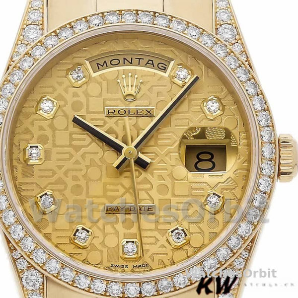 Replica Rolex Day-Date 36mm Unisex-118388 Geelgoud-Champagne Diamanten Wijzerplaat