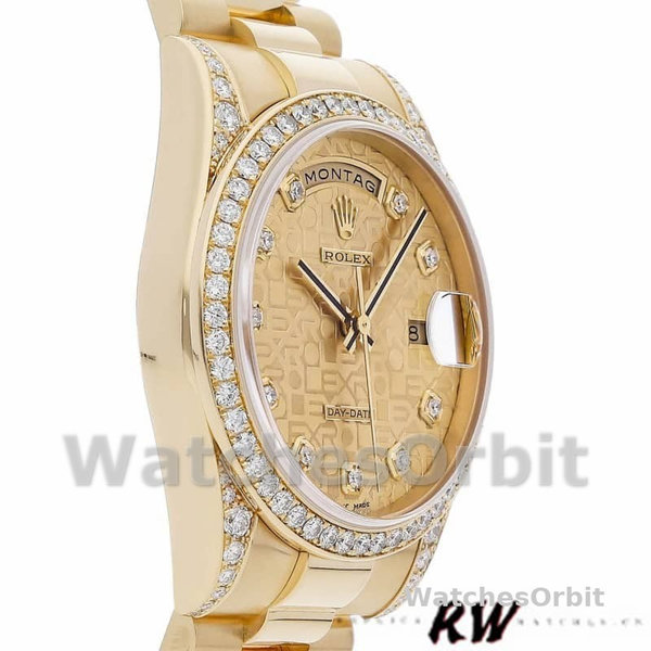 Replica Rolex Day-Date 36mm Unisex-118388 Geelgoud-Champagne Diamanten Wijzerplaat