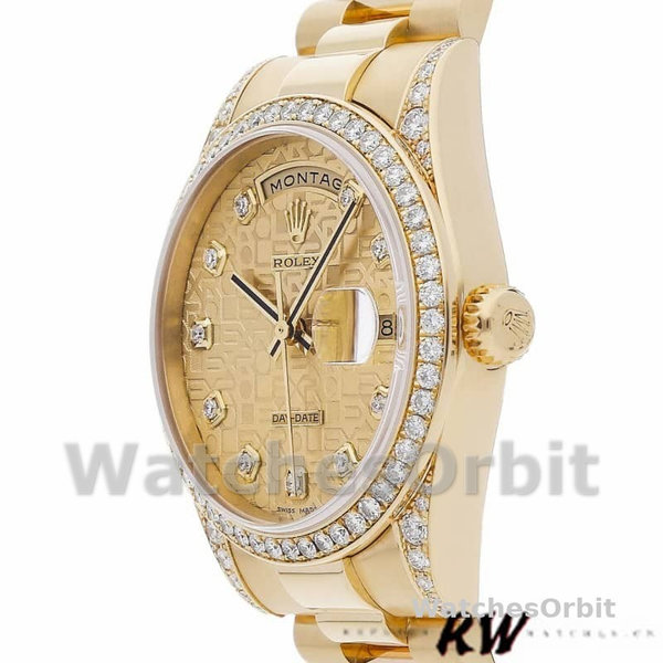 Replica Rolex Day-Date 36mm Unisex-118388 Geelgoud-Champagne Diamanten Wijzerplaat