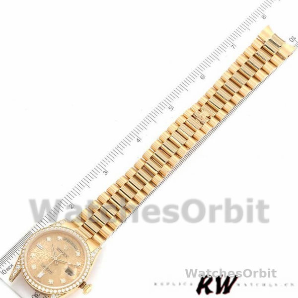 Replica Rolex Day-Date 36mm Unisex-118388 Geelgoud-Champagne Diamanten Wijzerplaat