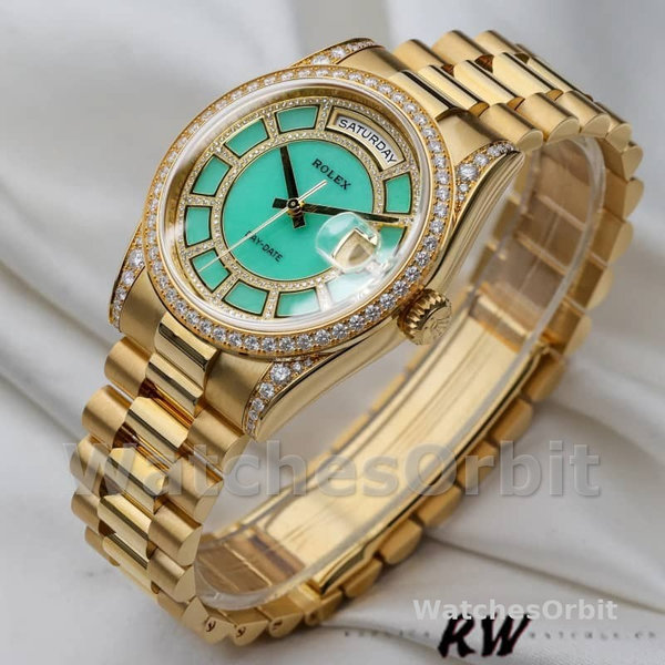 Replica Rolex Day-Date 36mm unisex-118388 geelgoud-groen met diamant wijzerplaat <br />