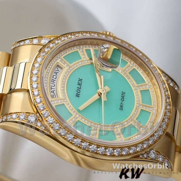 Replica Rolex Day-Date 36mm unisex-118388 geelgoud-groen met diamant wijzerplaat <br />
