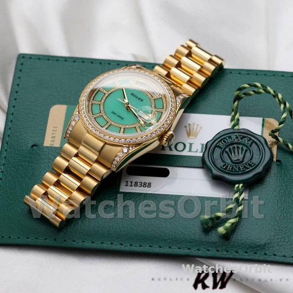 Replica Rolex Day-Date 36mm unisex-118388 geelgoud-groen met diamant wijzerplaat <br />
