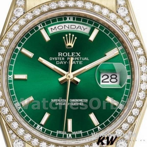 Replica Rolex Day-Date 36mm Unisex-118388 Geelgoud-Groene index wijzerplaat Groen