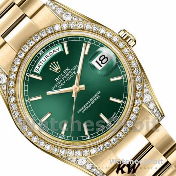 Replica Rolex Day-Date 36mm Unisex-118388 Geelgoud-Groene index wijzerplaat Groen