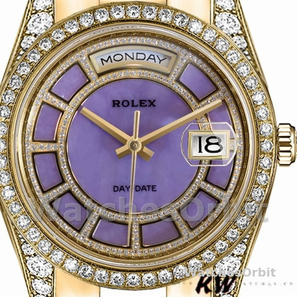 Replica Rolex Day-Date 36mm Unisex-118388 Geelgoud-Lavendelpaarse wijzerplaat Paars<br />