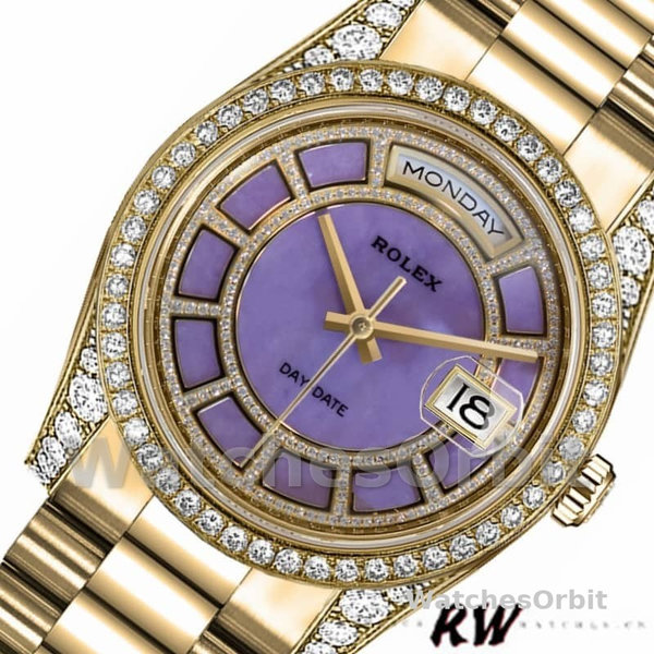 Replica Rolex Day-Date 36mm Unisex-118388 Geelgoud-Lavendelpaarse wijzerplaat Paars<br />