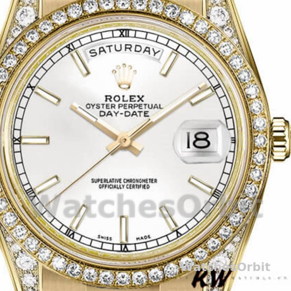 Replica Rolex Day-Date 36mm Unisex-118388 Geelgoud-Witte wijzerplaat Wit<br />
