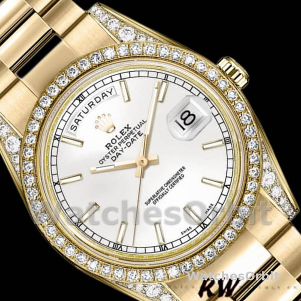 Replica Rolex Day-Date 36mm Unisex-118388 Geelgoud-Witte wijzerplaat Wit<br />