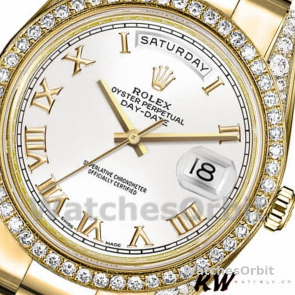 Replica Rolex Day-Date 36mm Unisex-118388 Geelgoud-Witte Wijzerplaat met Romeinse cijfers<br />