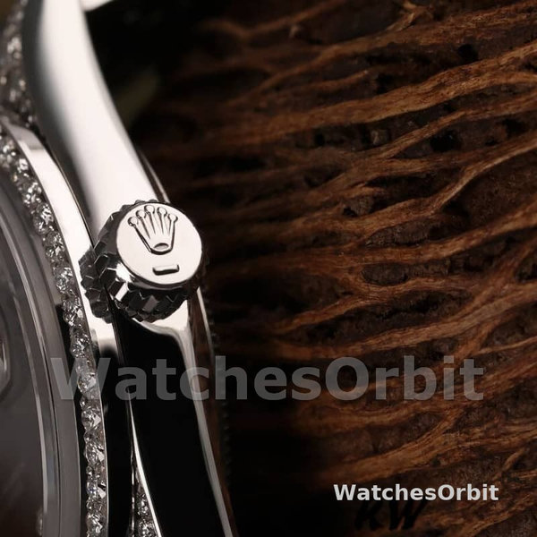 Replique Rolex Day-Date 36mm Unisex-118389-Couronne diamantée-Cadran index noir Noir<br />