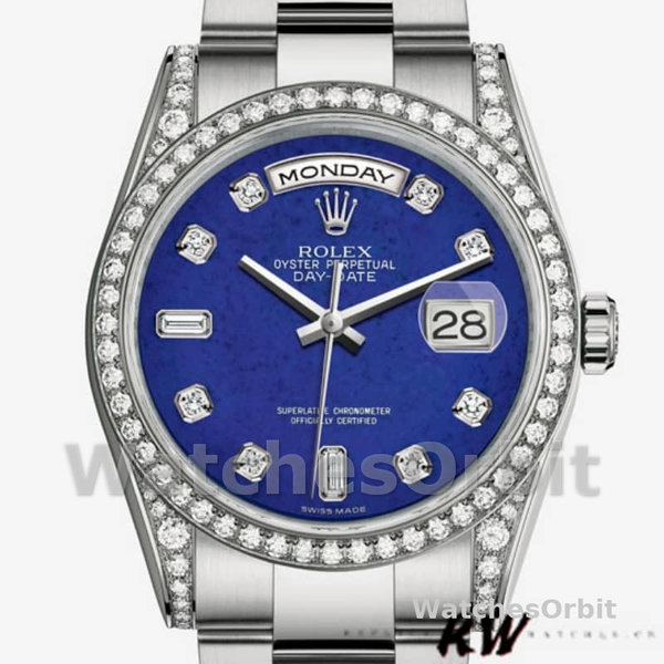 Replica Rolex Day-Date 36mm Unisex-118389-Diamant Bezel-Blauwe Wijzerplaat Blauw<br />