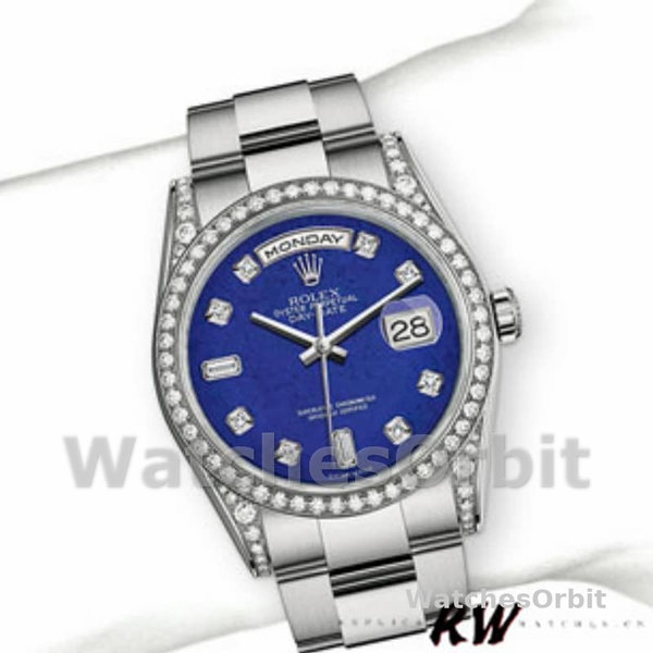 Replica Rolex Day-Date 36mm Unisex-118389-Diamant Bezel-Blauwe Wijzerplaat Blauw<br />