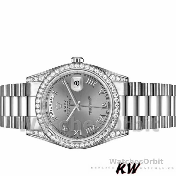 Replica Rolex Day-Date 36mm Unisex-118389-Rhodium Grey Quadrante con numeri romani Rhodium Grey<br />