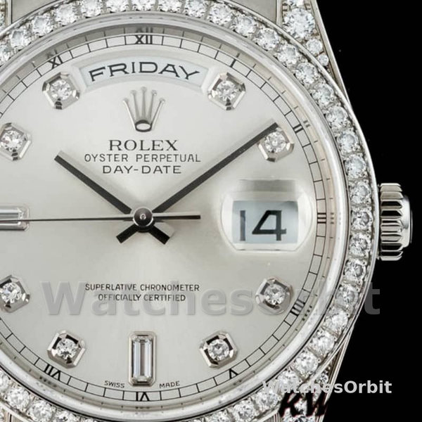 Replica Rolex Day-Date 36mm Unisex-118389-Argento Quadrante diamante Argento
