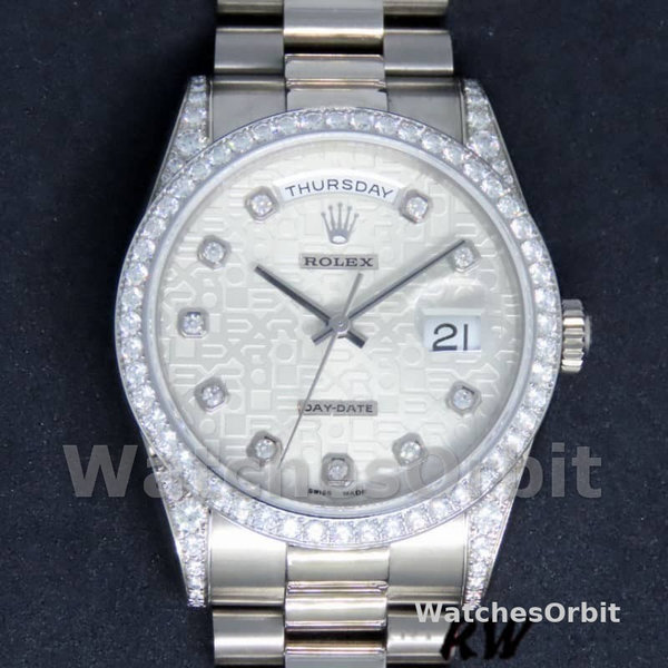 Replica Rolex Day-Date 36 mm Unisex-118389-Argento Giubileo Quadrante di diamanti Argento