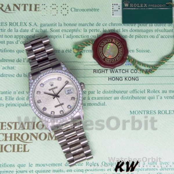 Replica Rolex Day-Date 36 mm Unisex-118389-Argento Giubileo Quadrante di diamanti Argento