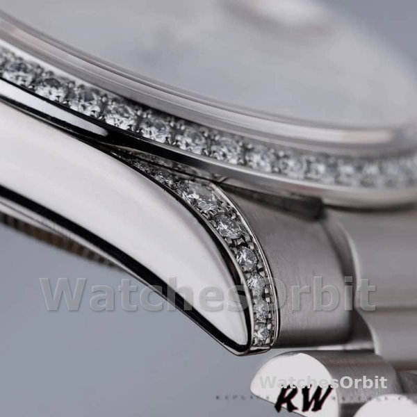 Replica Rolex Day-Date 36mm Unisex-118389-Dal quadrante in oro bianco con indici neri<br />
