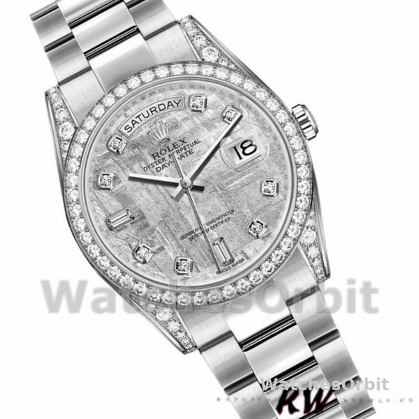 Replica Rolex Day-Date 36 mm Unisex-118389-Oro bianco-Meteorite Quadrante grigio Meteorite<br />