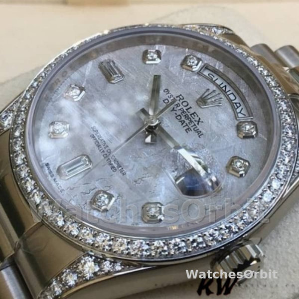 Replica Rolex Day-Date 36 mm Unisex-118389-Oro bianco-Meteorite Quadrante grigio Meteorite<br />