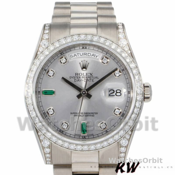 Replica Rolex Day-Date 36 mm Unisex-118389-Dal quadrante bianco-argento Argento