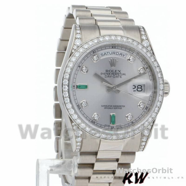 Replica Rolex Day-Date 36 mm Unisex-118389-Dal quadrante bianco-argento Argento