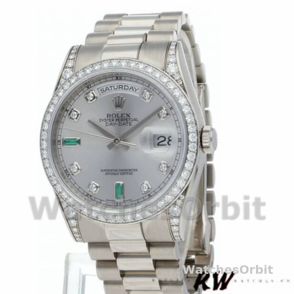 Replica Rolex Day-Date 36 mm Unisex-118389-Dal quadrante bianco-argento Argento