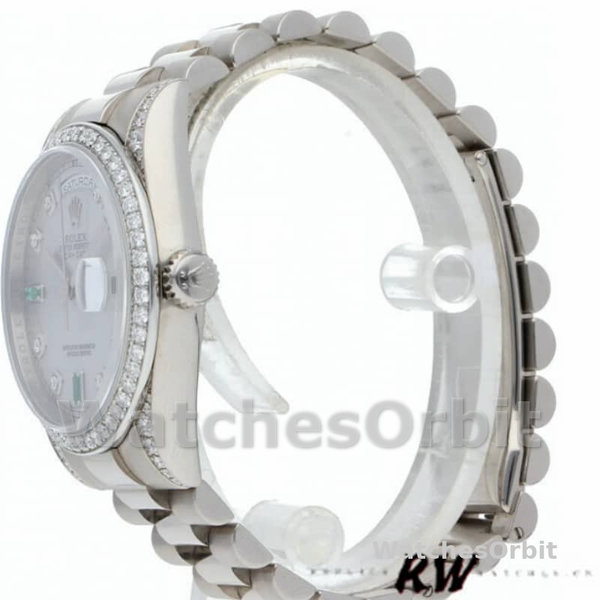 Replica Rolex Day-Date 36 mm Unisex-118389-Dal quadrante bianco-argento Argento