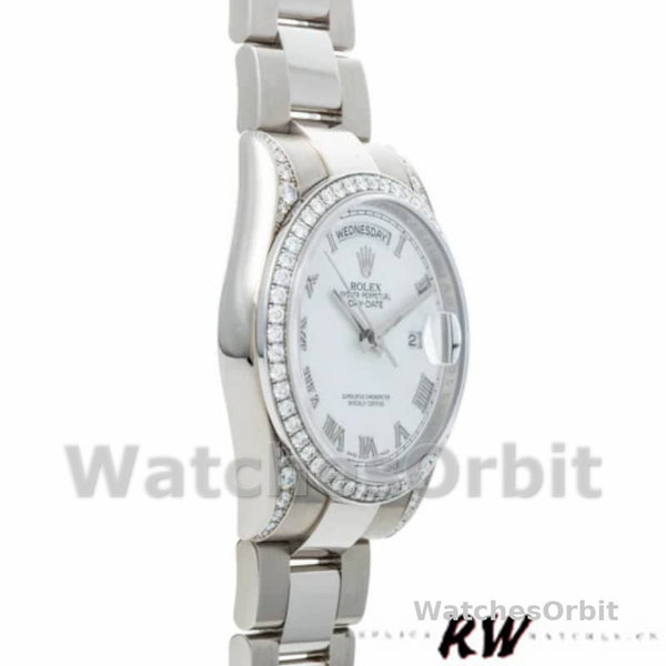 Replica Rolex Day-Date 36mm Unisex-118389-Comparatore bianco con numeri romani Bianco