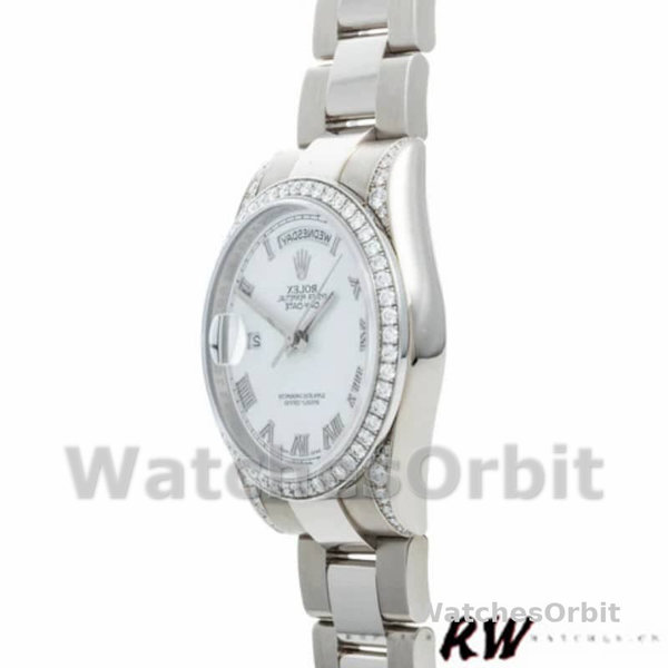 Replica Rolex Day-Date 36mm Unisex-118389-Comparatore bianco con numeri romani Bianco
