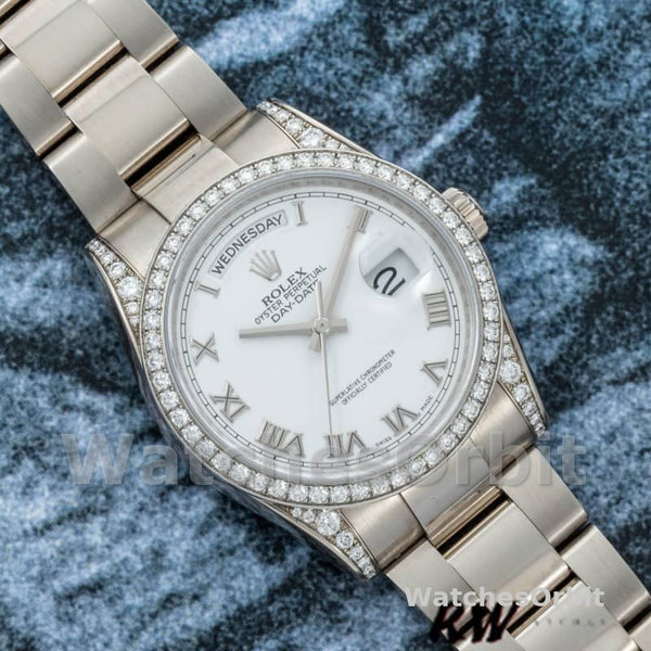 Replica Rolex Day-Date 36mm Unisex-118389-Comparatore bianco con numeri romani Bianco