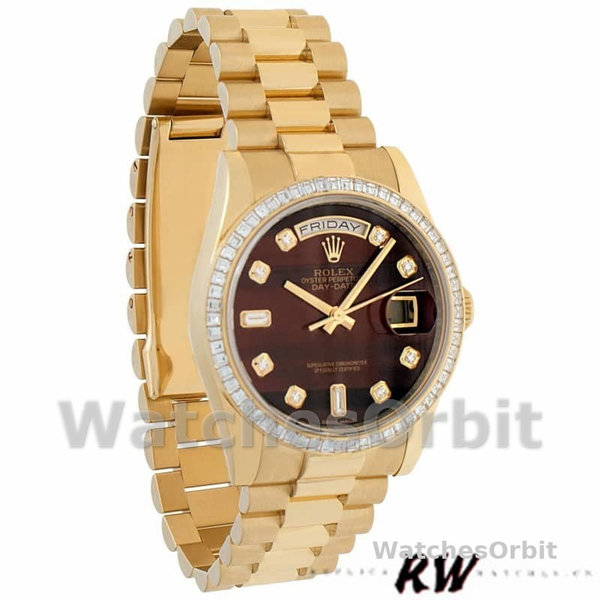 Replica Rolex Day-Date 36mm voor heren-118398-Bulls Eye-Bruin met diamanten wijzerplaat<br />