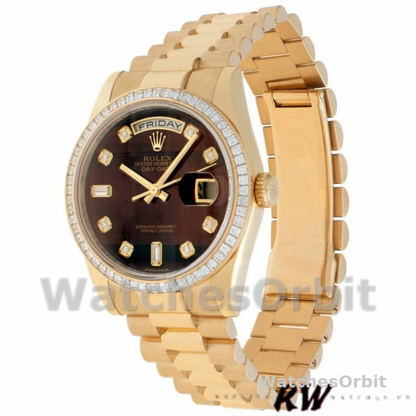 Replica Rolex Day-Date 36mm voor heren-118398-Bulls Eye-Bruin met diamanten wijzerplaat<br />